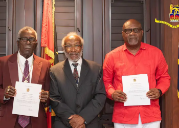Sir Clare Roberts presides at swearing-in for Sir McLean Emannuel,  Peter Abraham