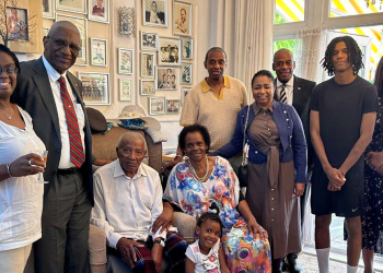Senior government officials visit Antiguan/UK couple on milestone anniversary